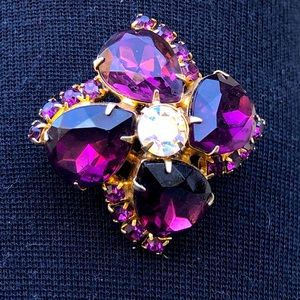 Vintage Estate Jewelry Purple Rhinestone Aurora Borealis Brooch Pin Gorgeous